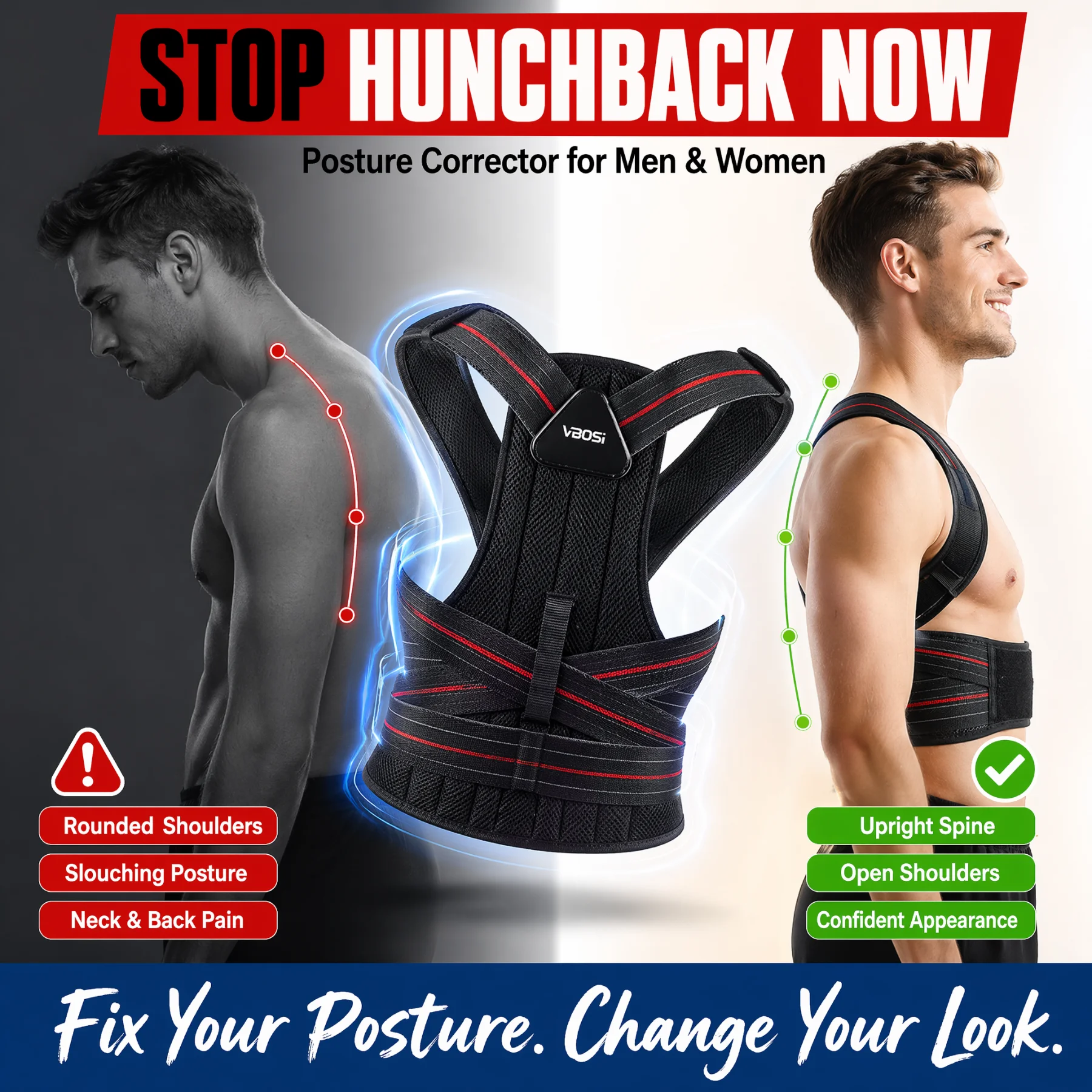 Posture Corrector Back - 背筋矯正ベルト 調節可能な肩サポーターベルト 男女兼用 猫背矯正 背骨の整列 背筋矯正