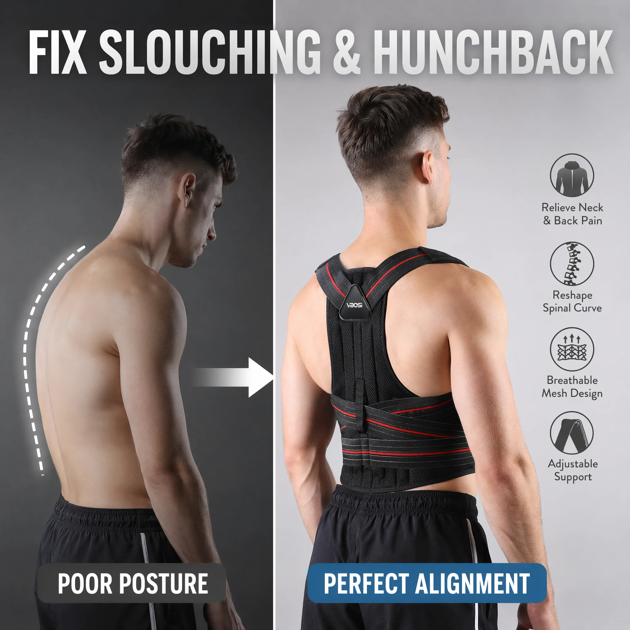 背筋矯正ベルト 調節可能な肩サポーターベルト 男女兼用 猫背 - Posture Corrector Back のレビューと価格